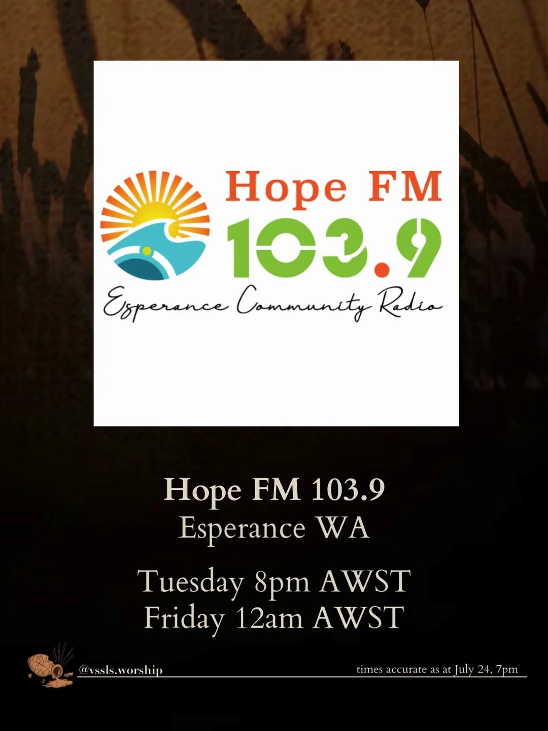 Hope FM 103.9 Esperance WA Tuesday 8pm AWST · Friday 12am AWST