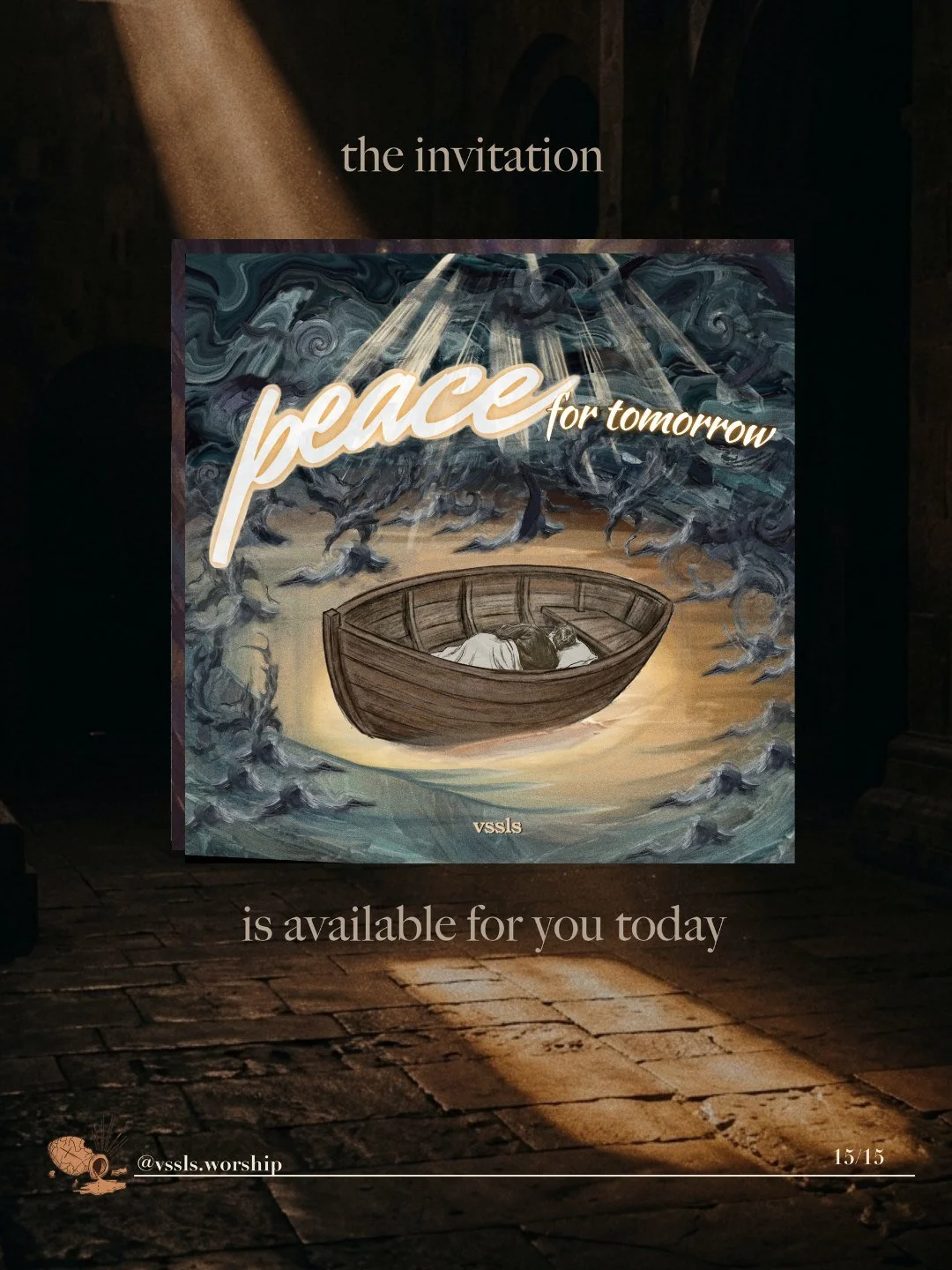 The peace for tomorrow cover in a beam of light. Text: the invitation peace for tomorrow is available for you today