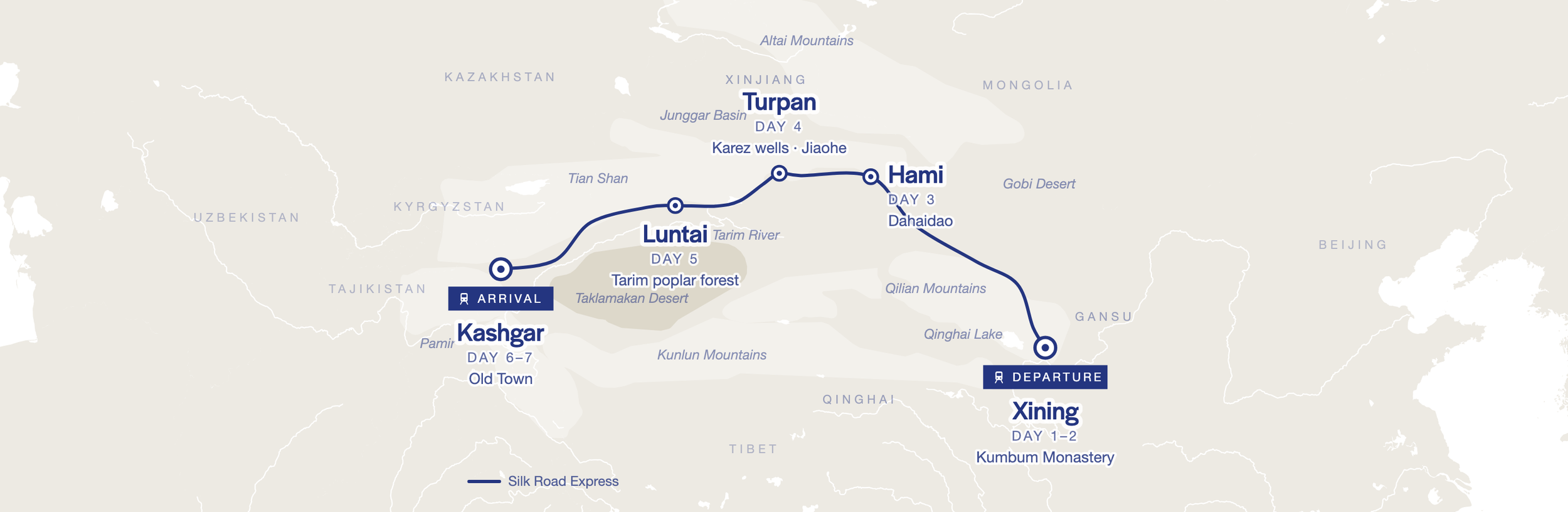 Route Map from Xining to Kashgar