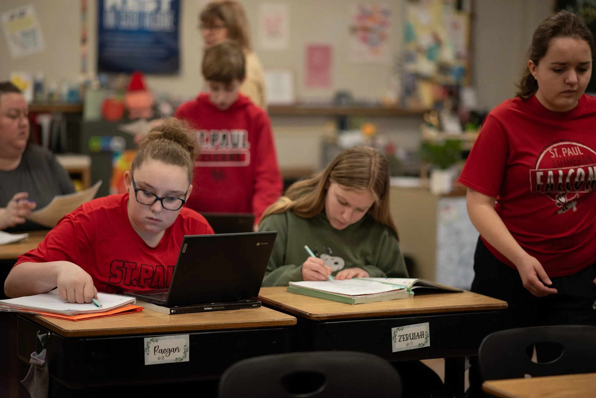 Middle school students engaged in classroom learning at St. Paul Lutheran School