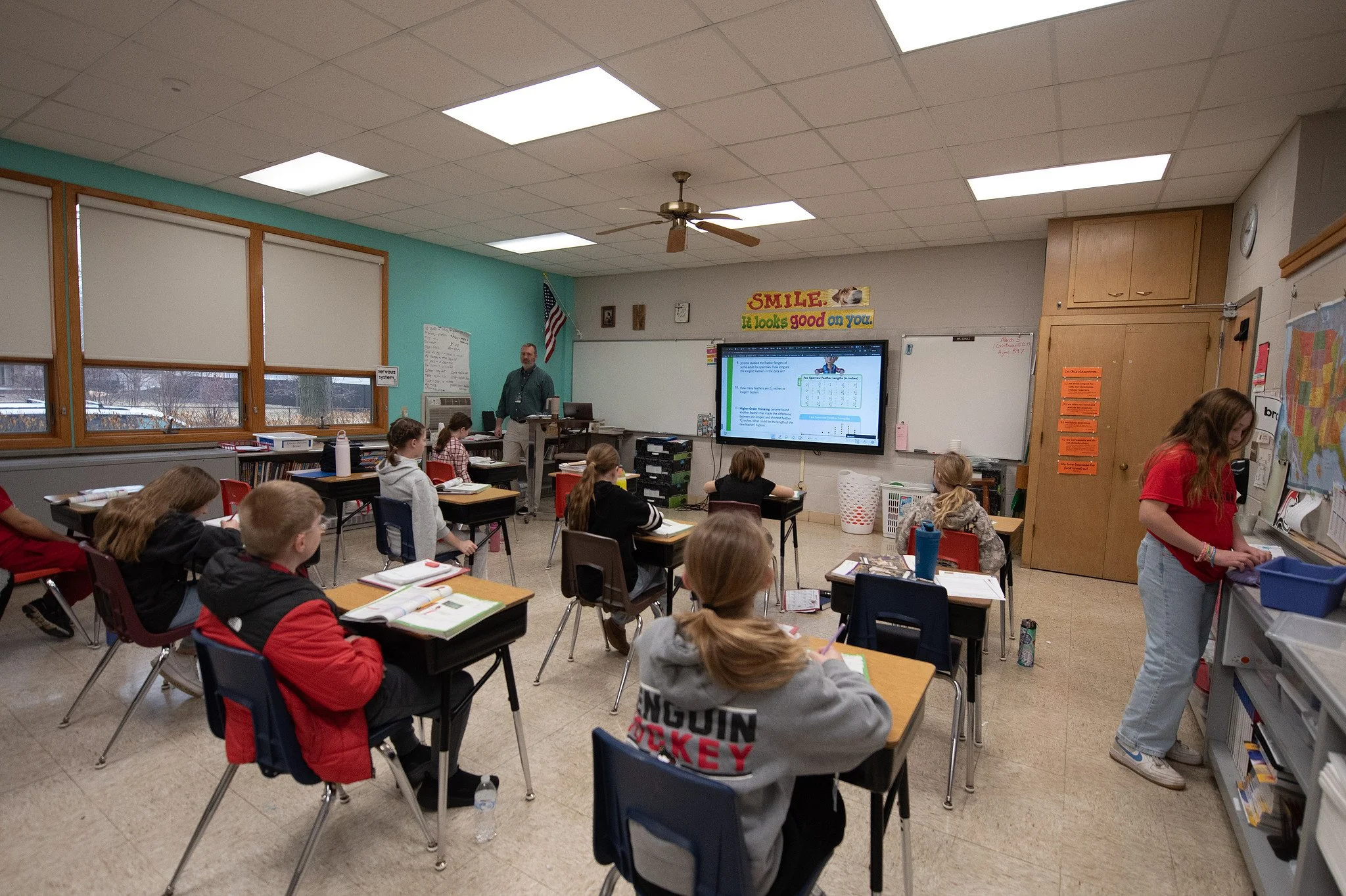 Students learning in an elementary classroom at St. Paul Lutheran School
