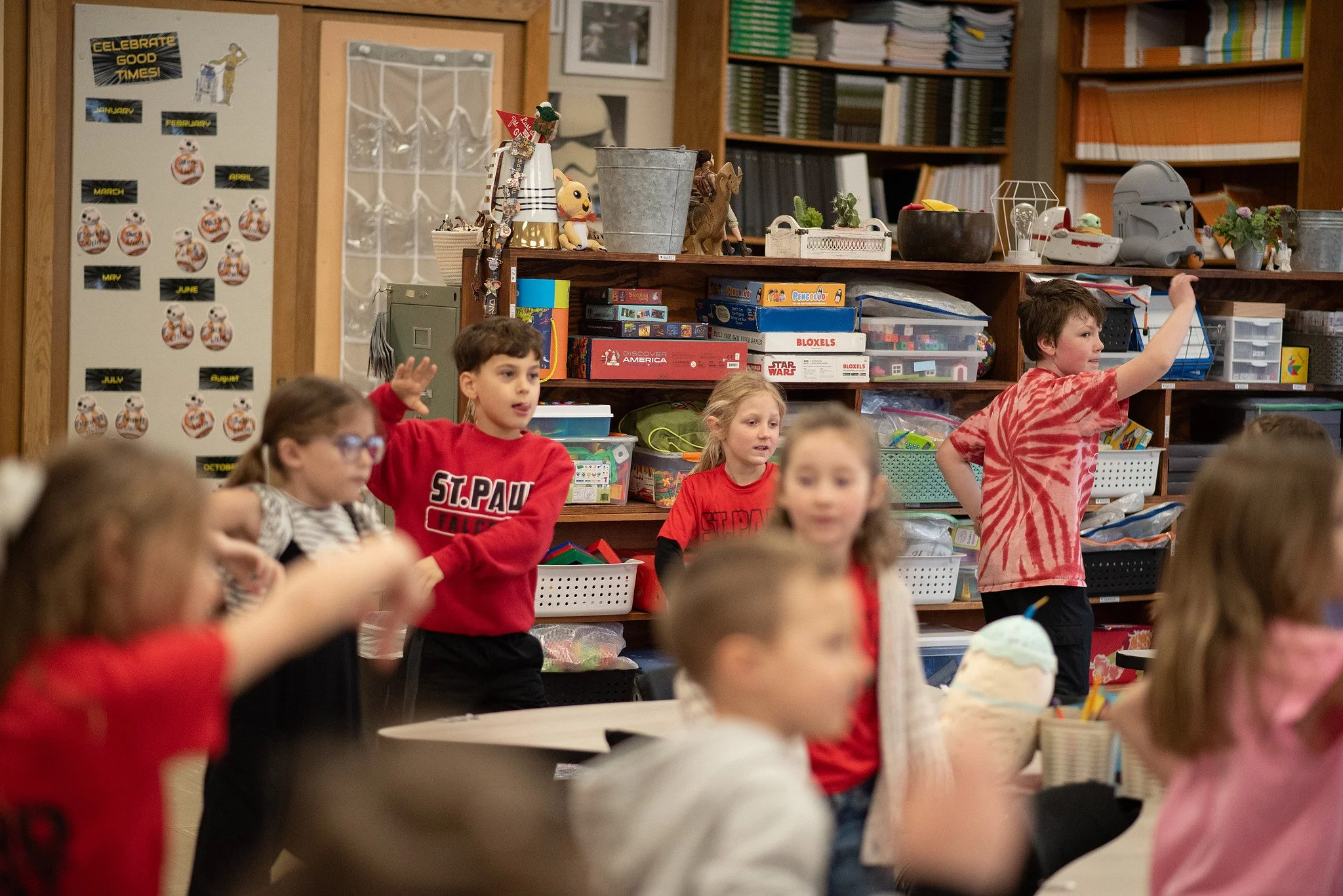 Students in music or art class at St. Paul Lutheran School