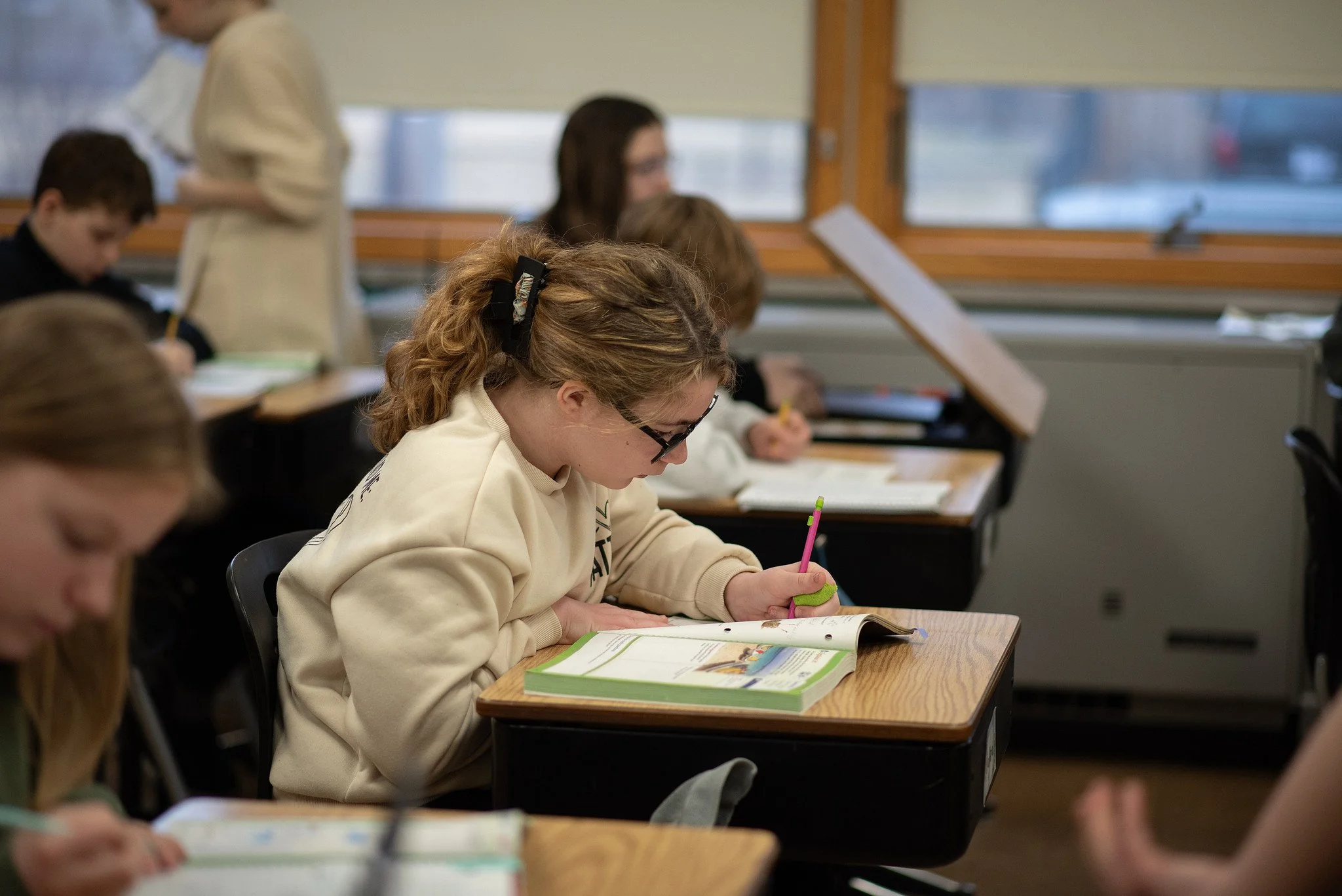 Students in chapel or devotion at St. Paul Lutheran School