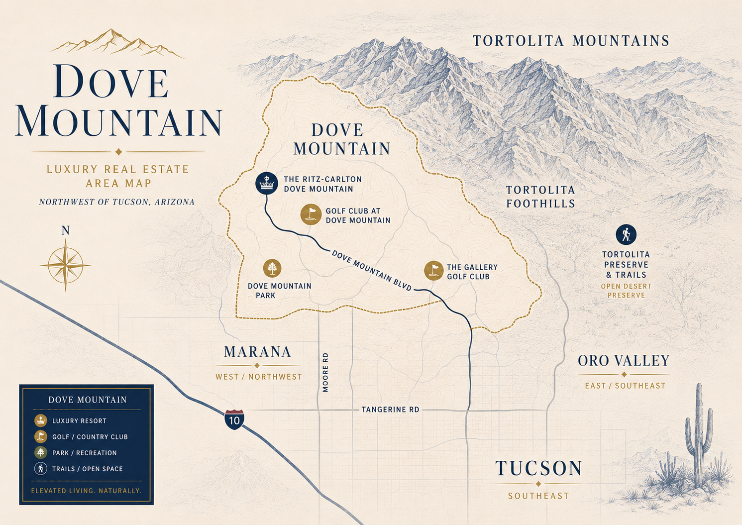 Illustrated orientation map of Dove Mountain near Marana Arizona