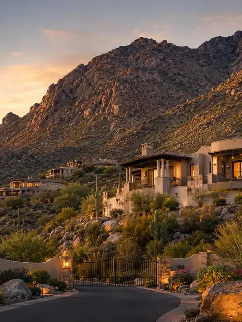 Dove Mountain luxury home surrounded by mountain and desert scenery