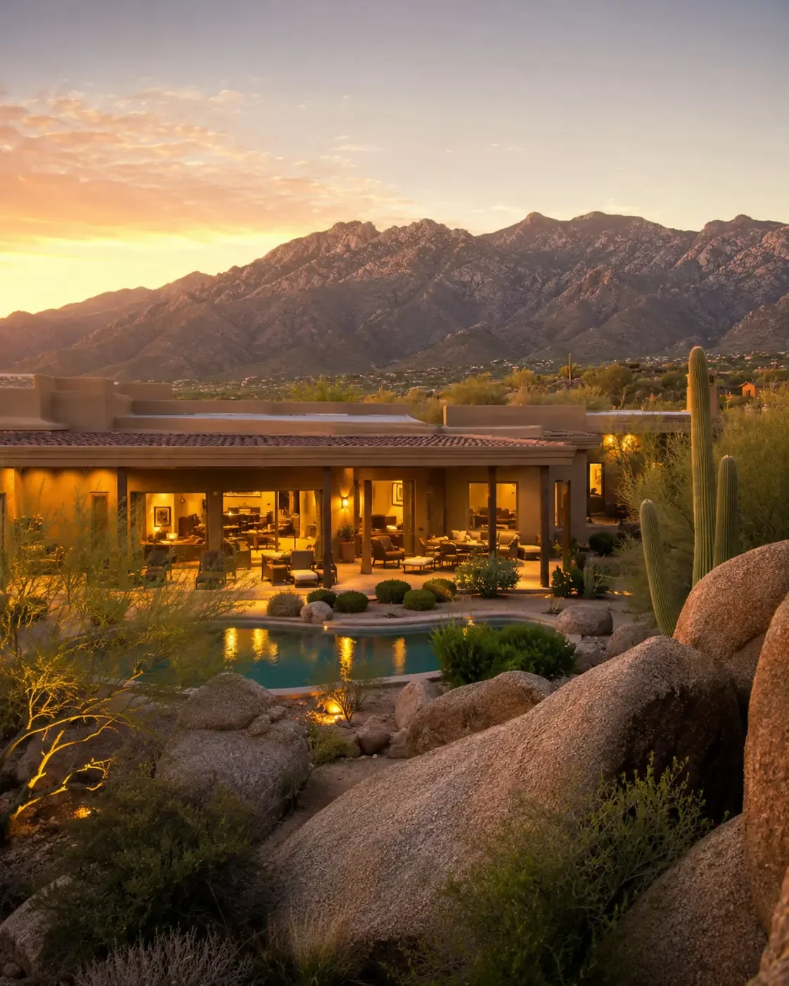 Stone Canyon luxury estate surrounded by granite boulders and Sonoran Desert scenery