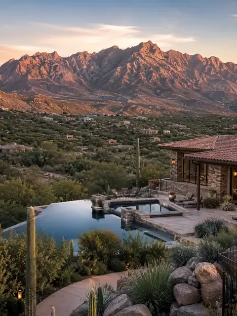 Pima Canyon luxury home with infinity pool and panoramic Santa Catalina Mountain view