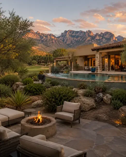 Ventana Canyon luxury home with pool, golf scenery, desert landscaping, and Santa Catalina Mountain views