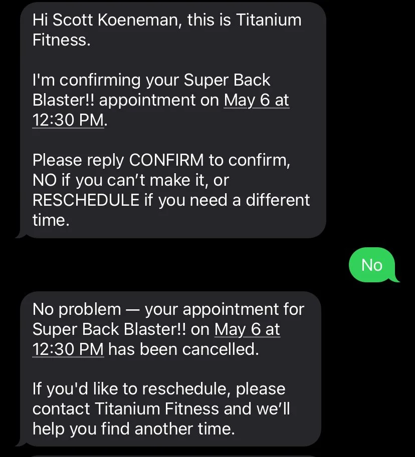 TitanBot cancellation SMS example