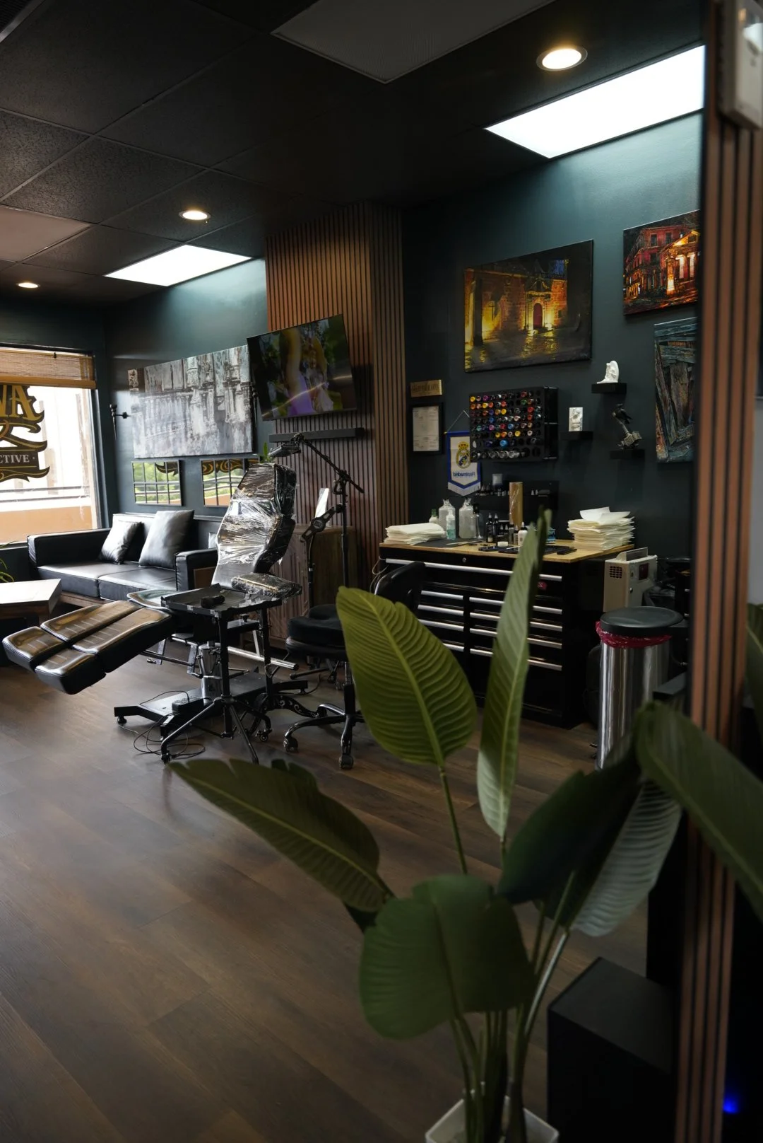 Plants, original artwork and tattoo stations inside Black Nova