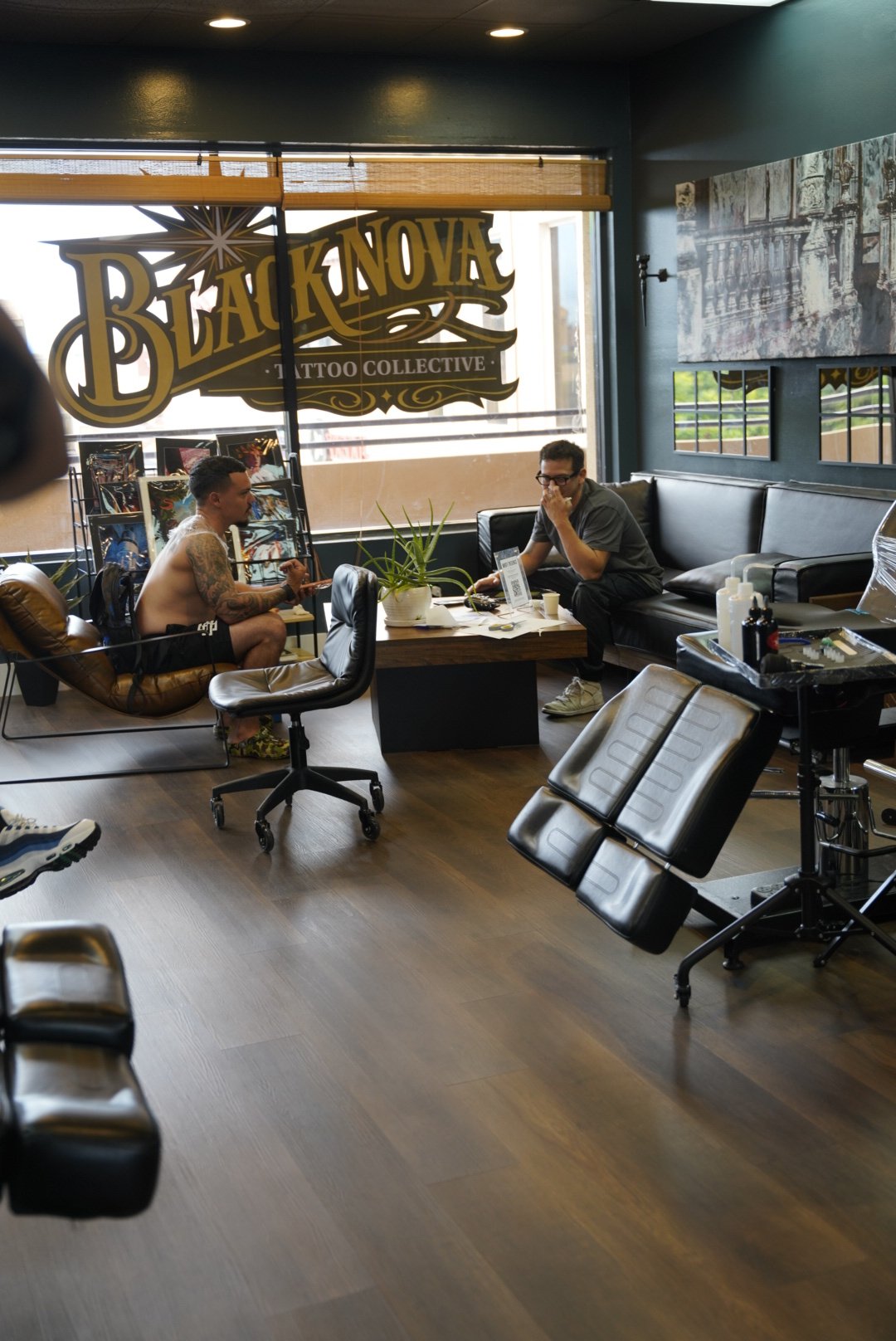 Artists sharing a moment in the Black Nova lounge