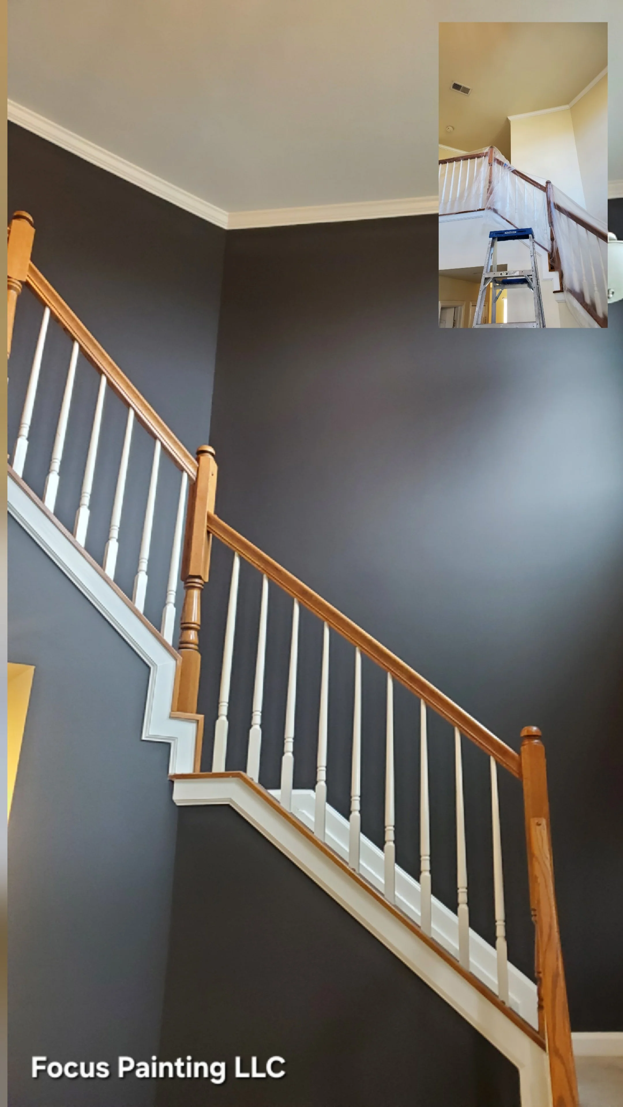 Interior painting -black foyer with tall ceilings painted by Focus Painting in Maryland