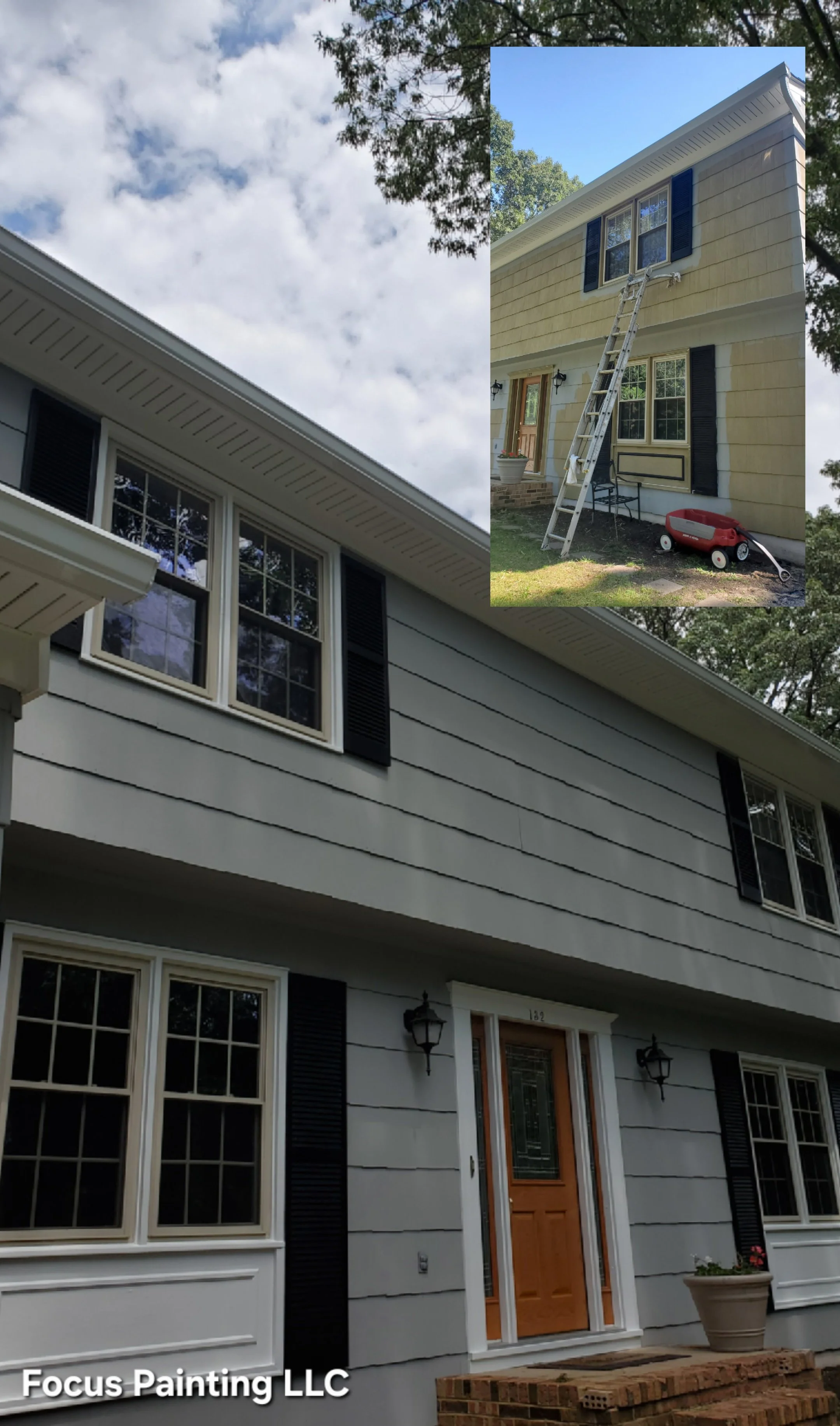 Exterior house painting before and after by Focus Painting in Maryland