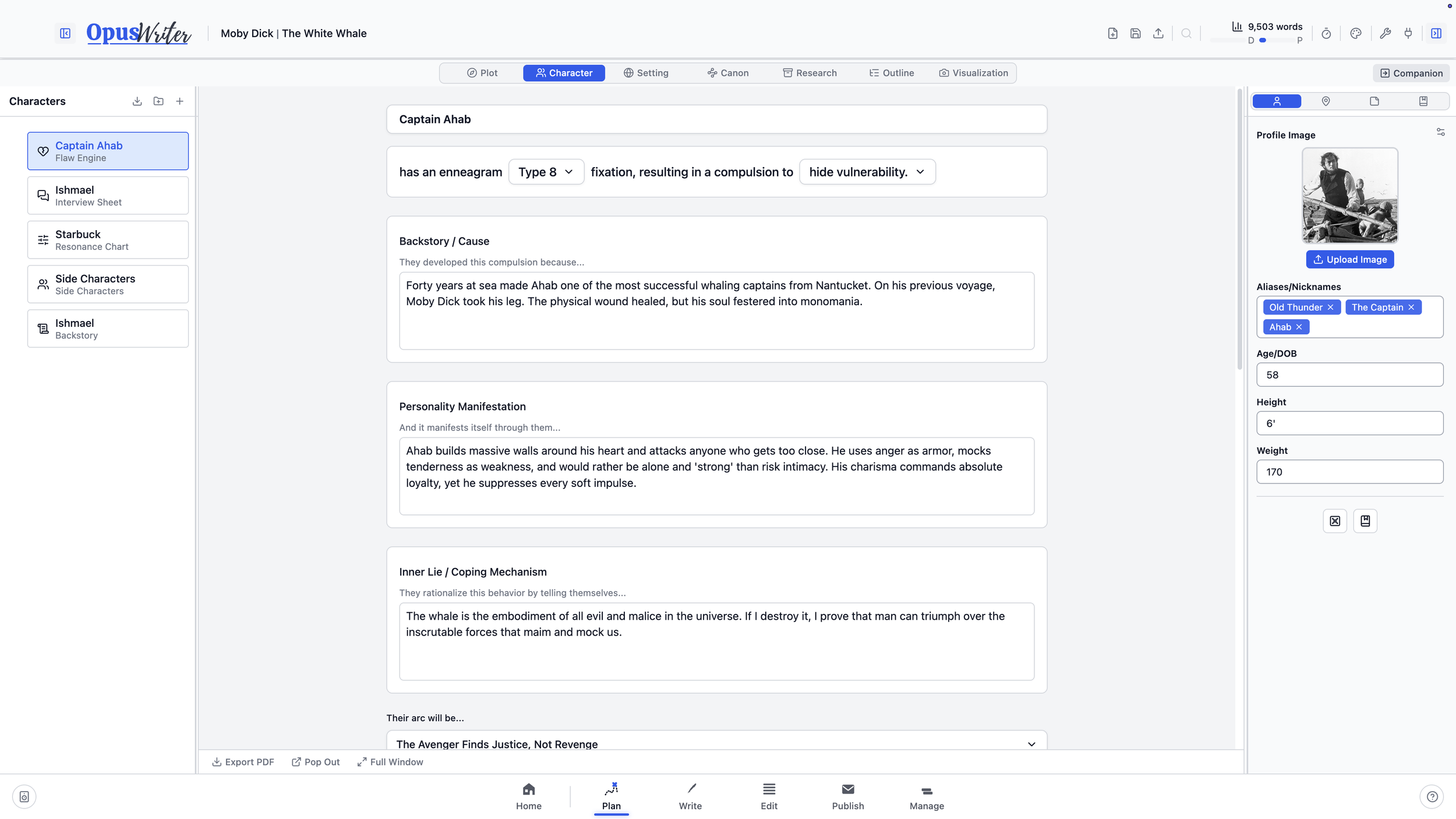 An Enneagram-based Flaw Engine profile for Captain Ahab