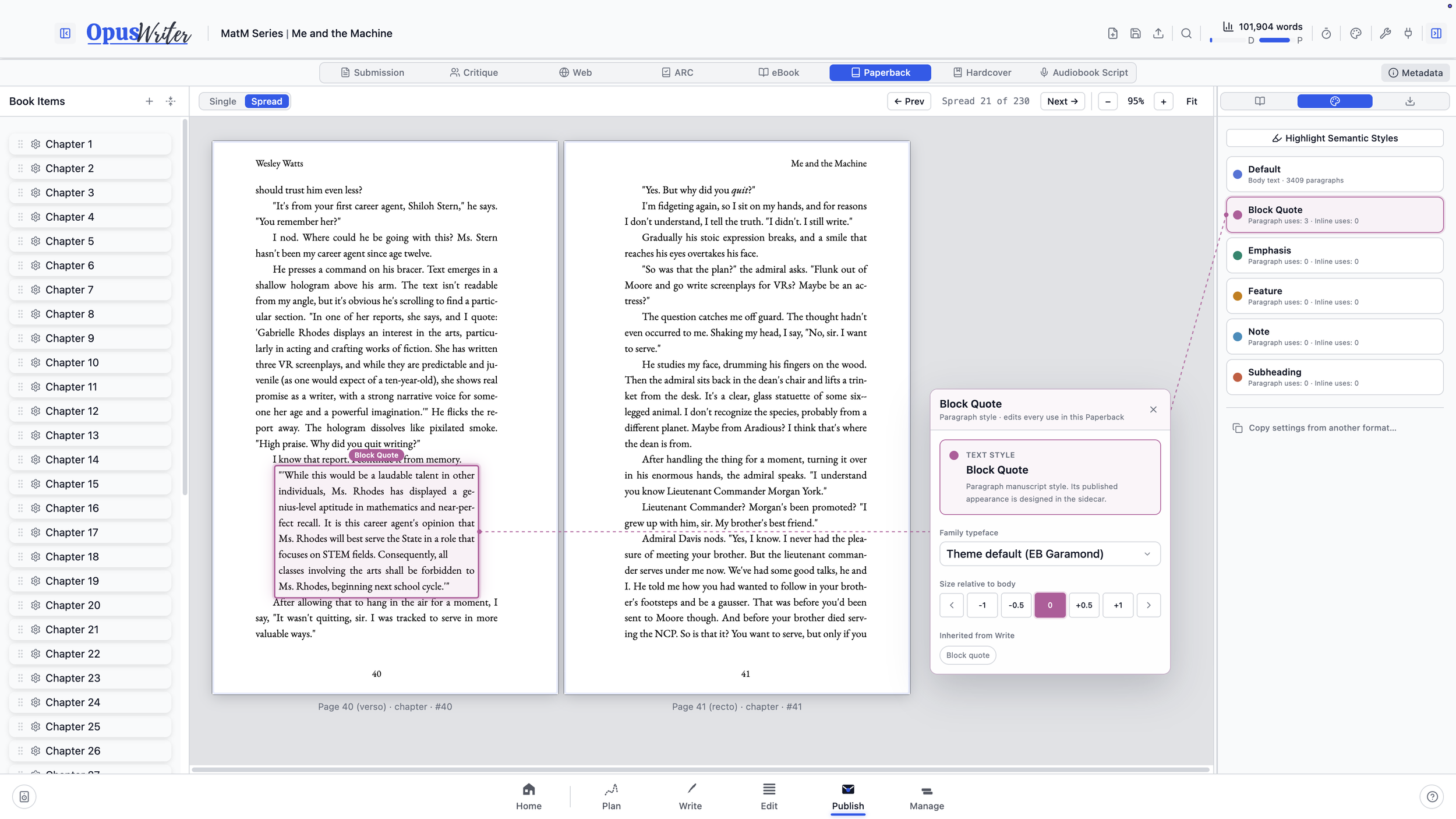 A paperback edition being designed in OpusWriter Publish