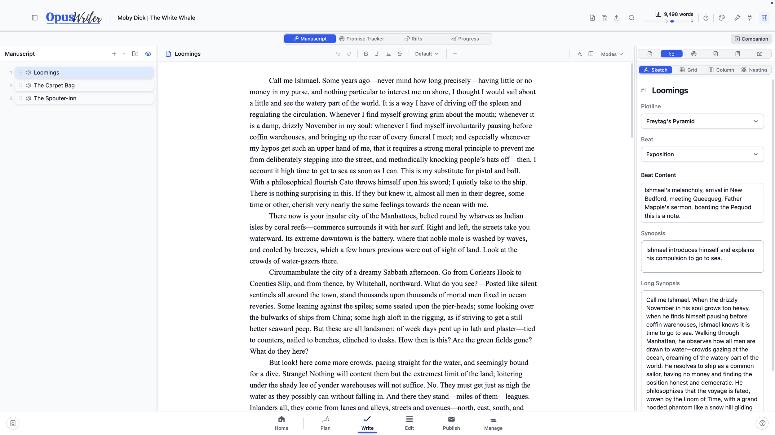 The OpusWriter workspace
