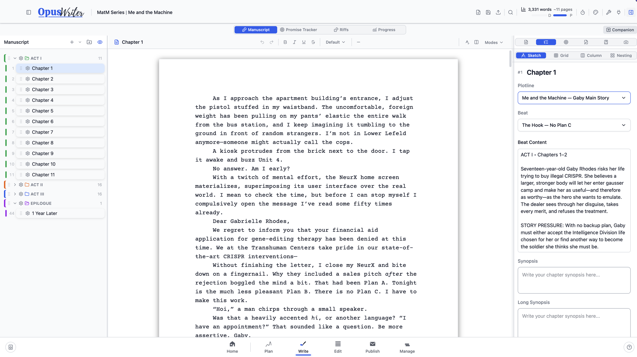 Write workspace in OpusWriter