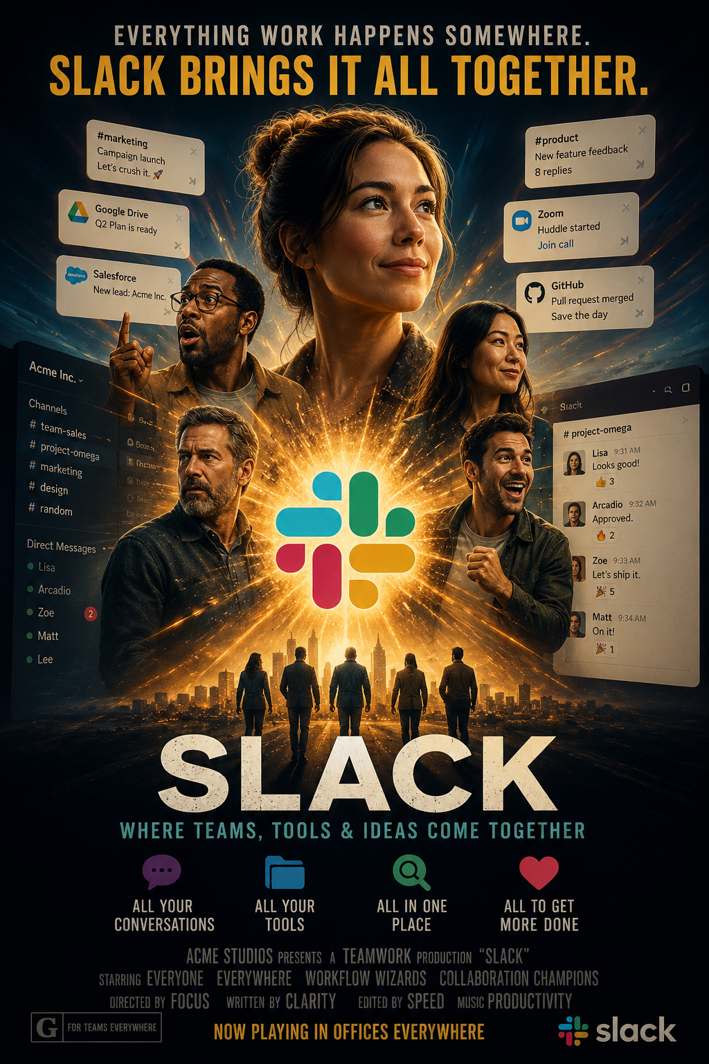 Movie-poster-style creative concept showing how ExplainCraft makes software stories entertaining