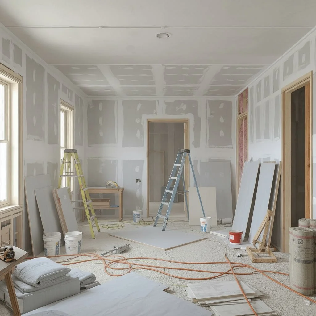 Fresh interior drywall and paint finishing in a residential home