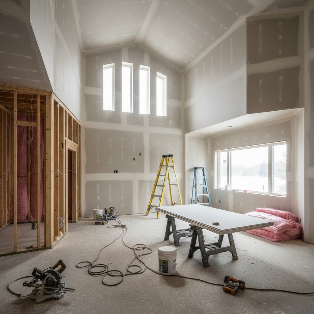 Open concept living room renovation with light hardwood floors