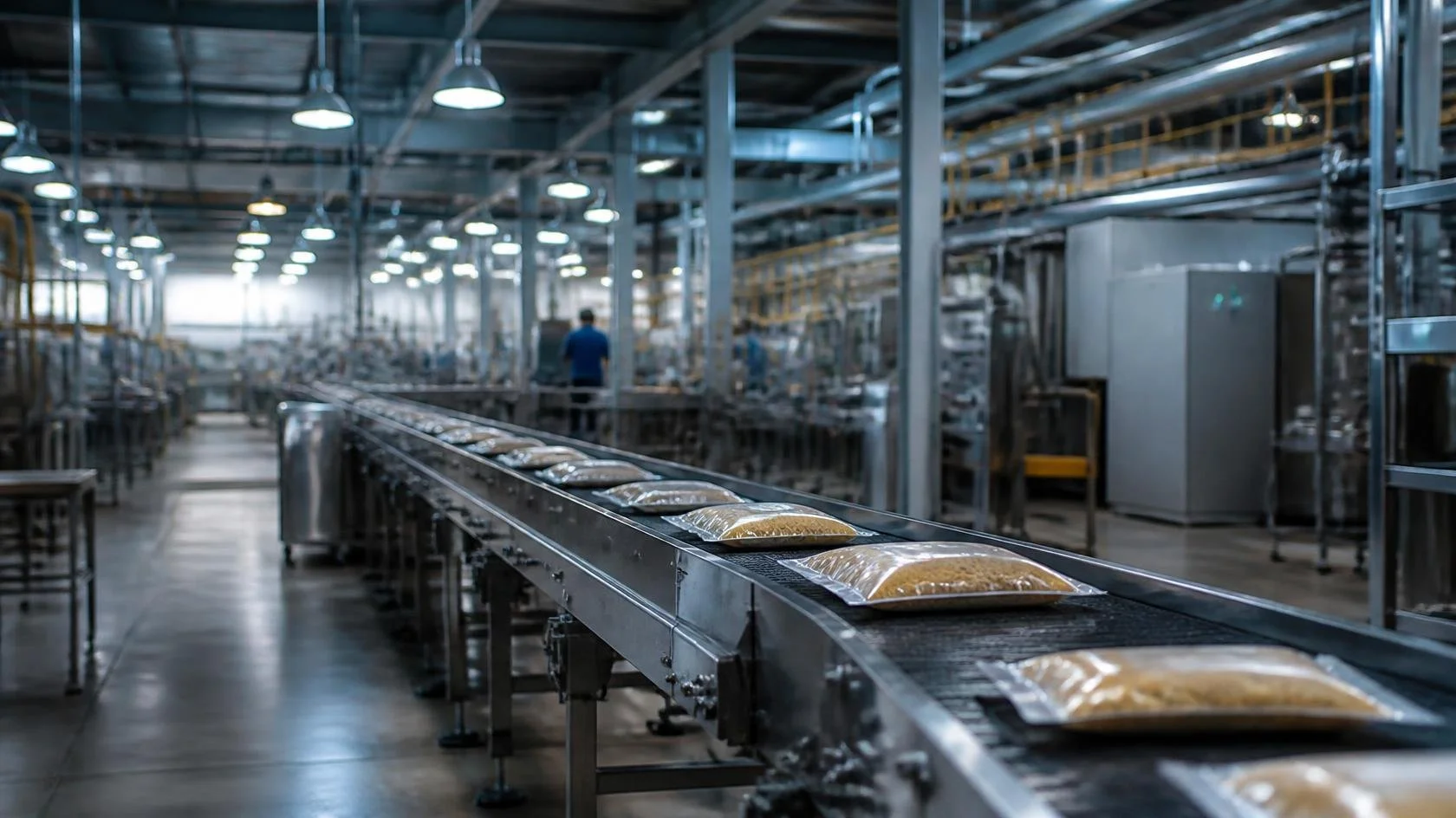 Packaged goods moving along a production line