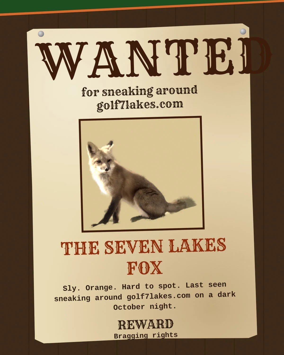 Wanted: the Seven Lakes fox, hiding somewhere on golf7lakes.com.