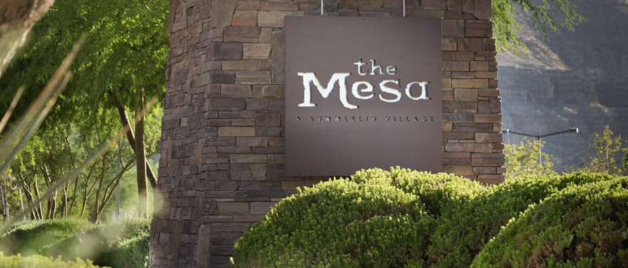 Aerial view of The Mesa village in Summerlin South Las Vegas with mountain views and established neighborhoods
