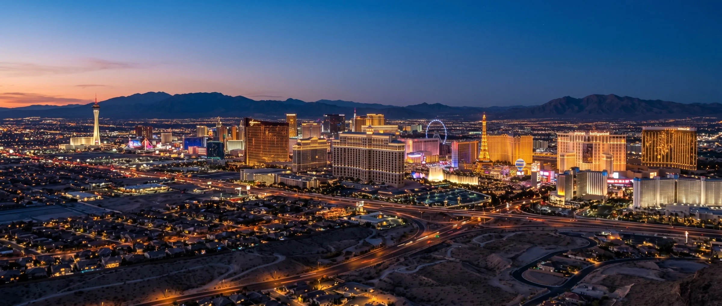 Las Vegas Strip at night as seen from Summerlin South luxury community