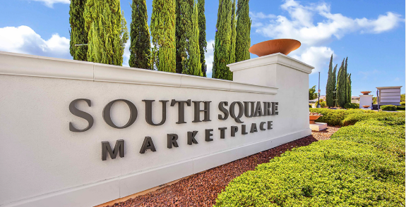 Aerial view of South Square village in Summerlin South Las Vegas with gated neighborhoods and mountain views