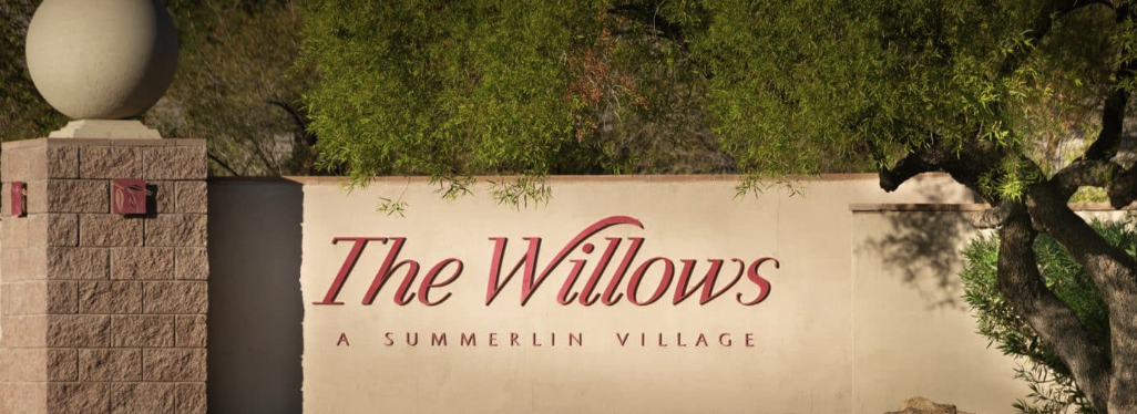 Aerial view of The Willows village in Summerlin South Las Vegas with mature tree-lined streets