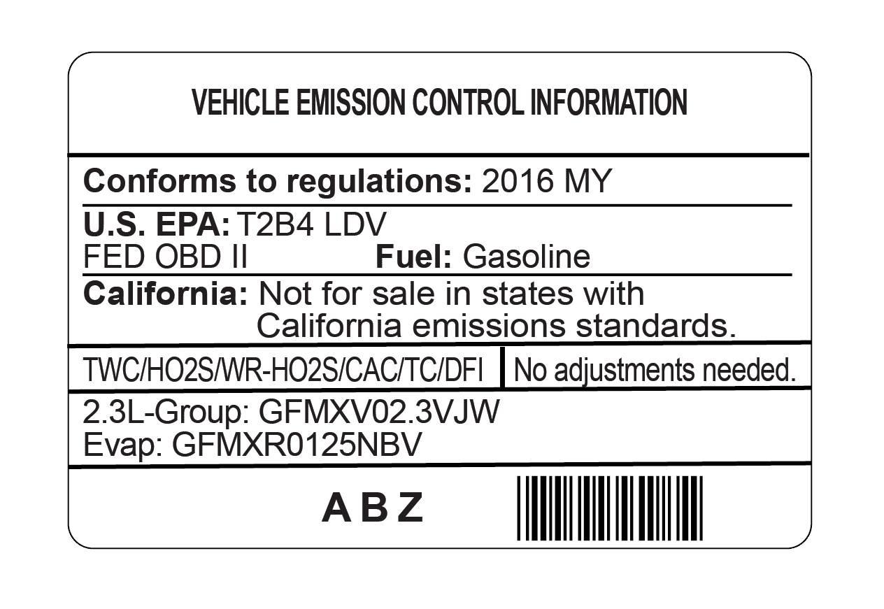 Vehicle Emission Control Labels