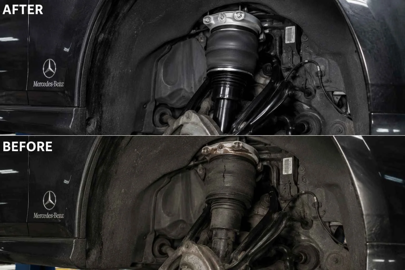 Air suspension spring before and after