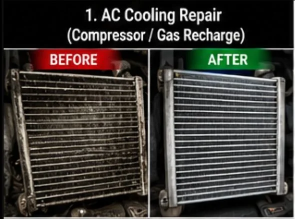 AC cooling compressor and gas recharge