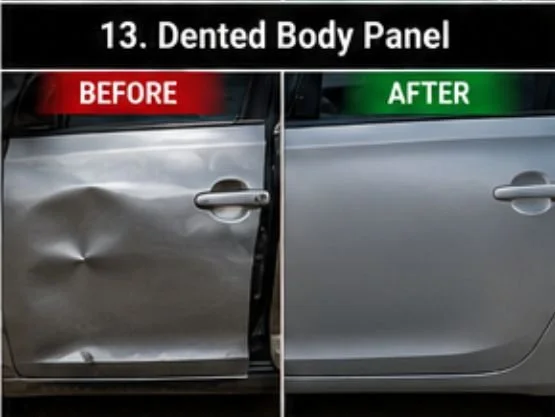 Dented body panel repaired