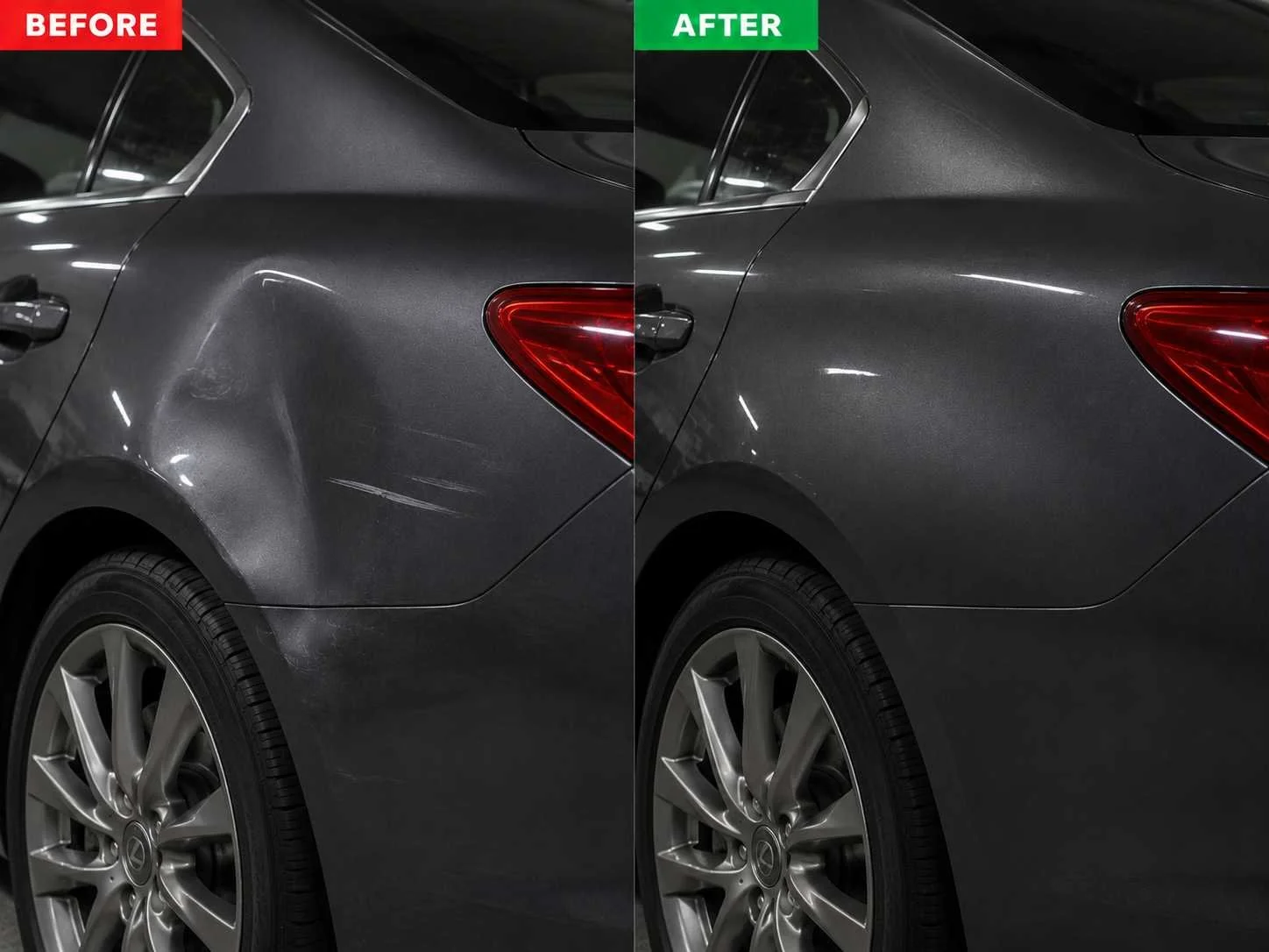 Bodywork dent repair before and after
