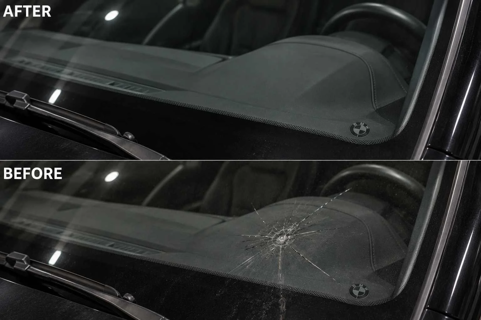 Windshield chip repair before and after