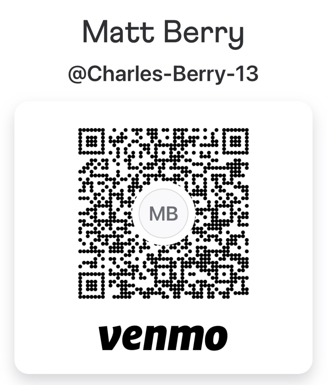 Venmo QR code for Matt Berry, @Charles-Berry-13