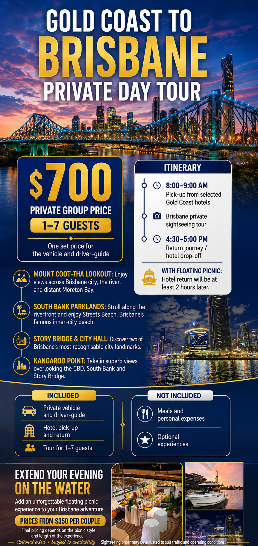 Brisbane Private Day Tour package overview