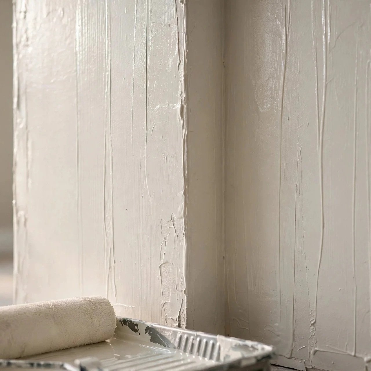 roller leaving paint streaks and uneven marks on textured wall