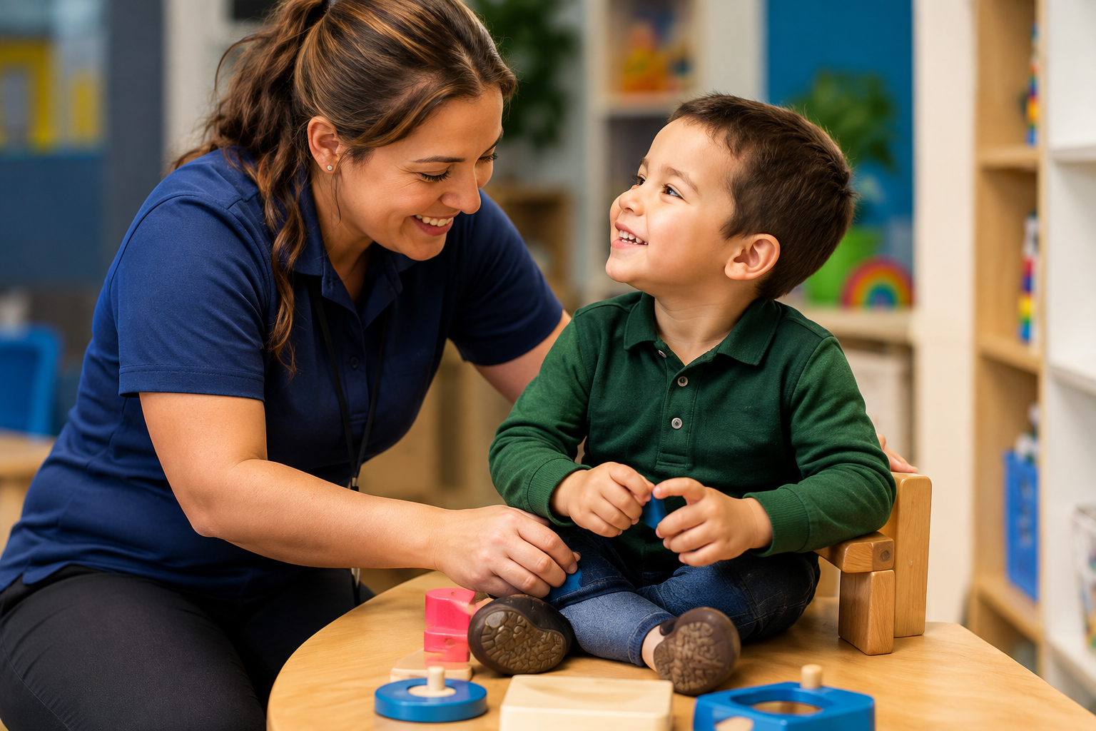 Support worker and child playing together