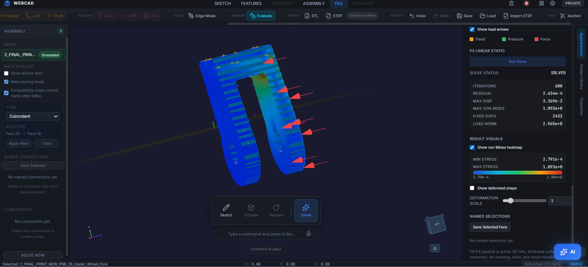 WebCad FEA simulation