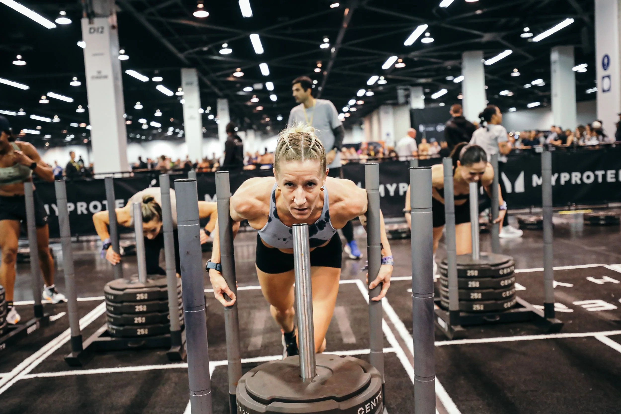 Athlete competing at NorCal Hybrid — sled push