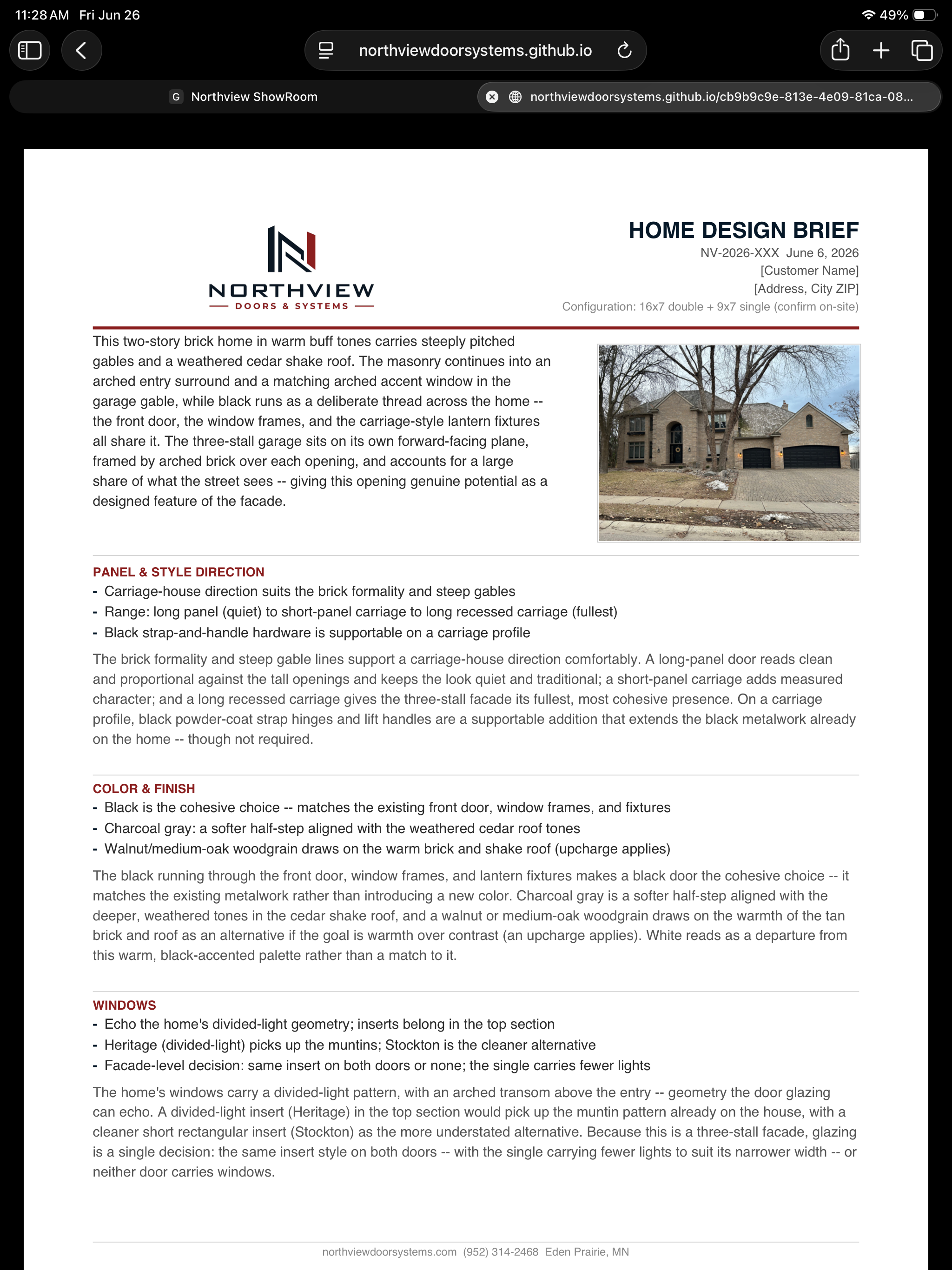 Northview Home Design Brief example