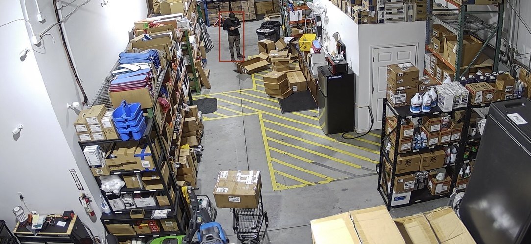 Camera view across the commercial facility’s storage area.