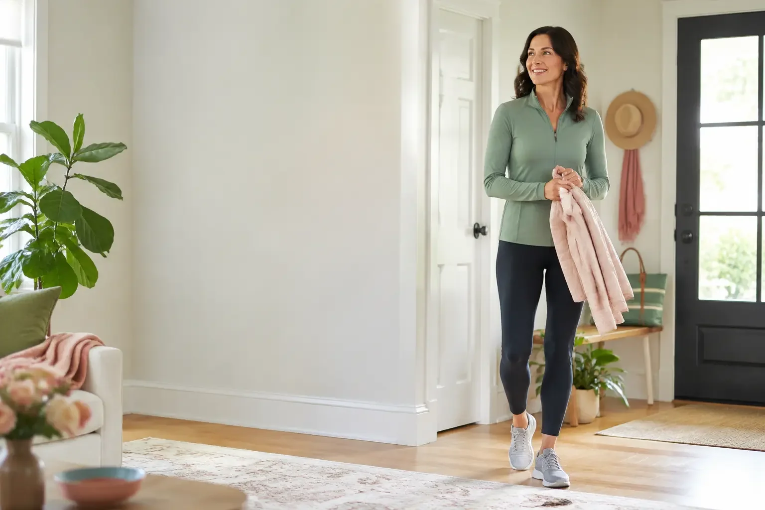Active woman preparing for a confident walk