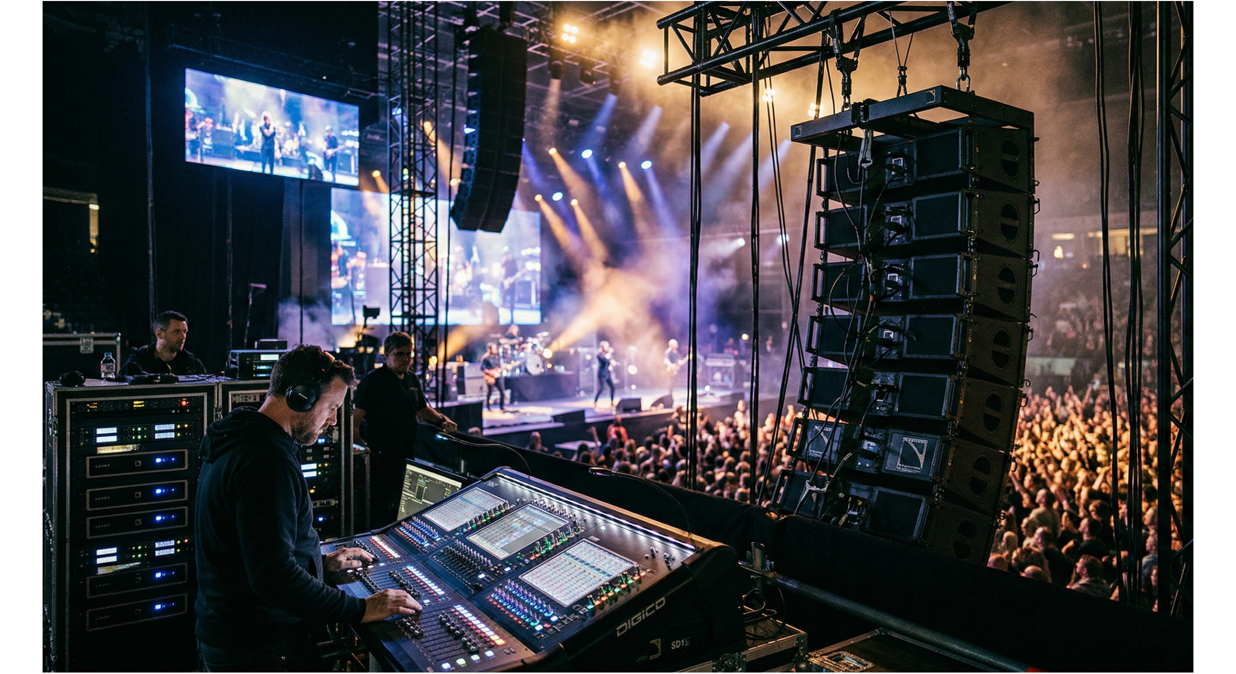 Event audio production Abu Dhabi – professional mixing console line array system UAE