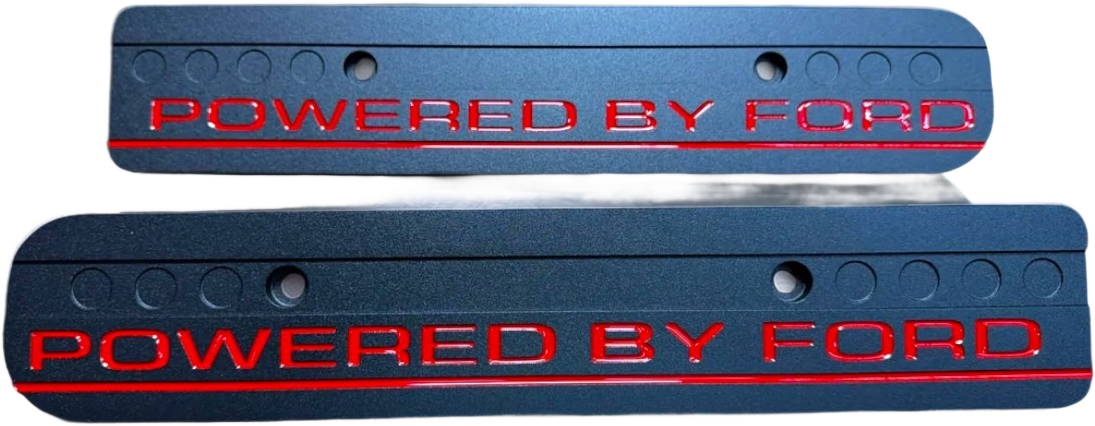 Flatline flat-top billet coil covers with machined lettering, Mustang
