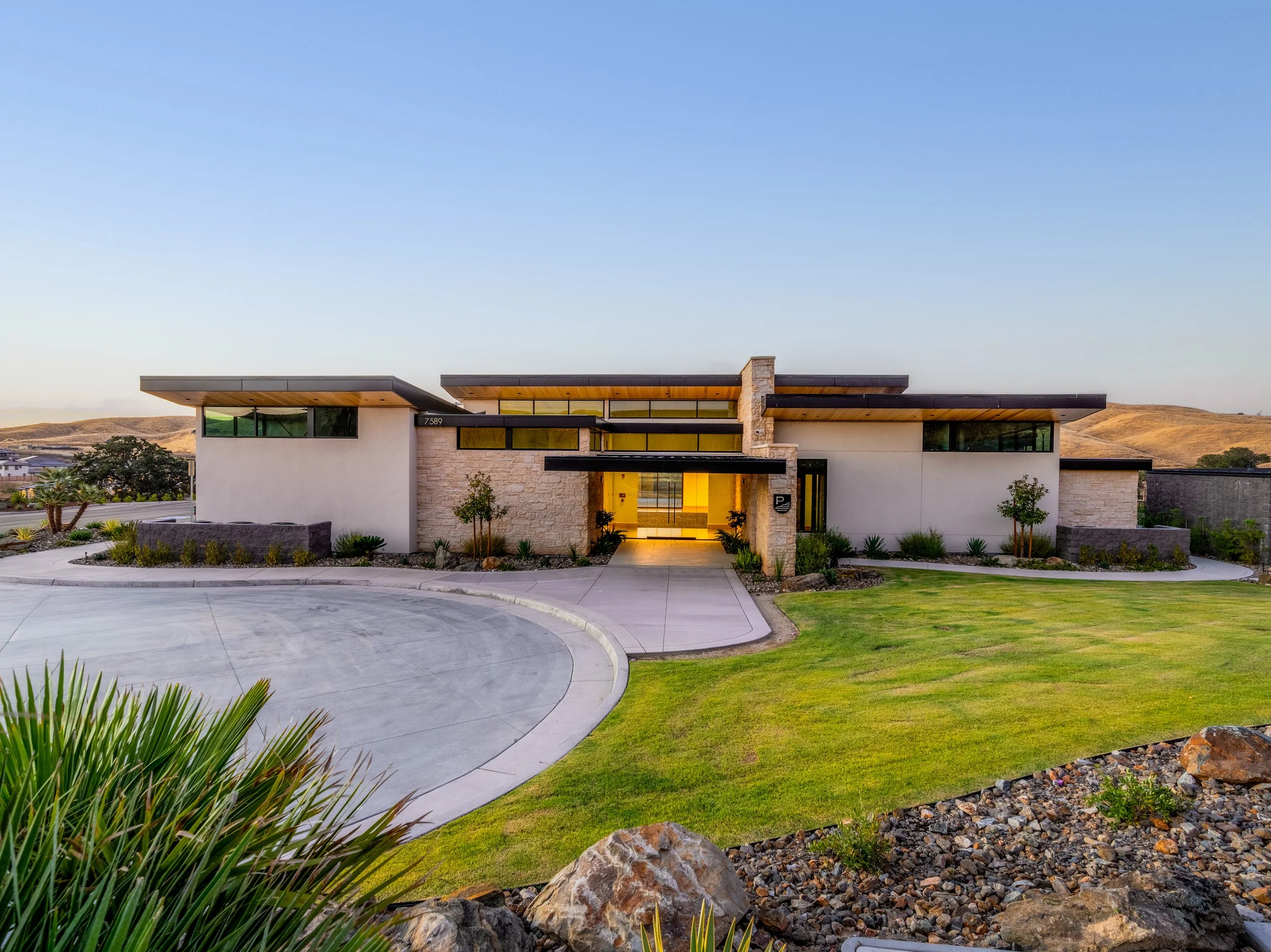 The Preserve Clubhouse exterior twilight photo, Friant, CA new home community