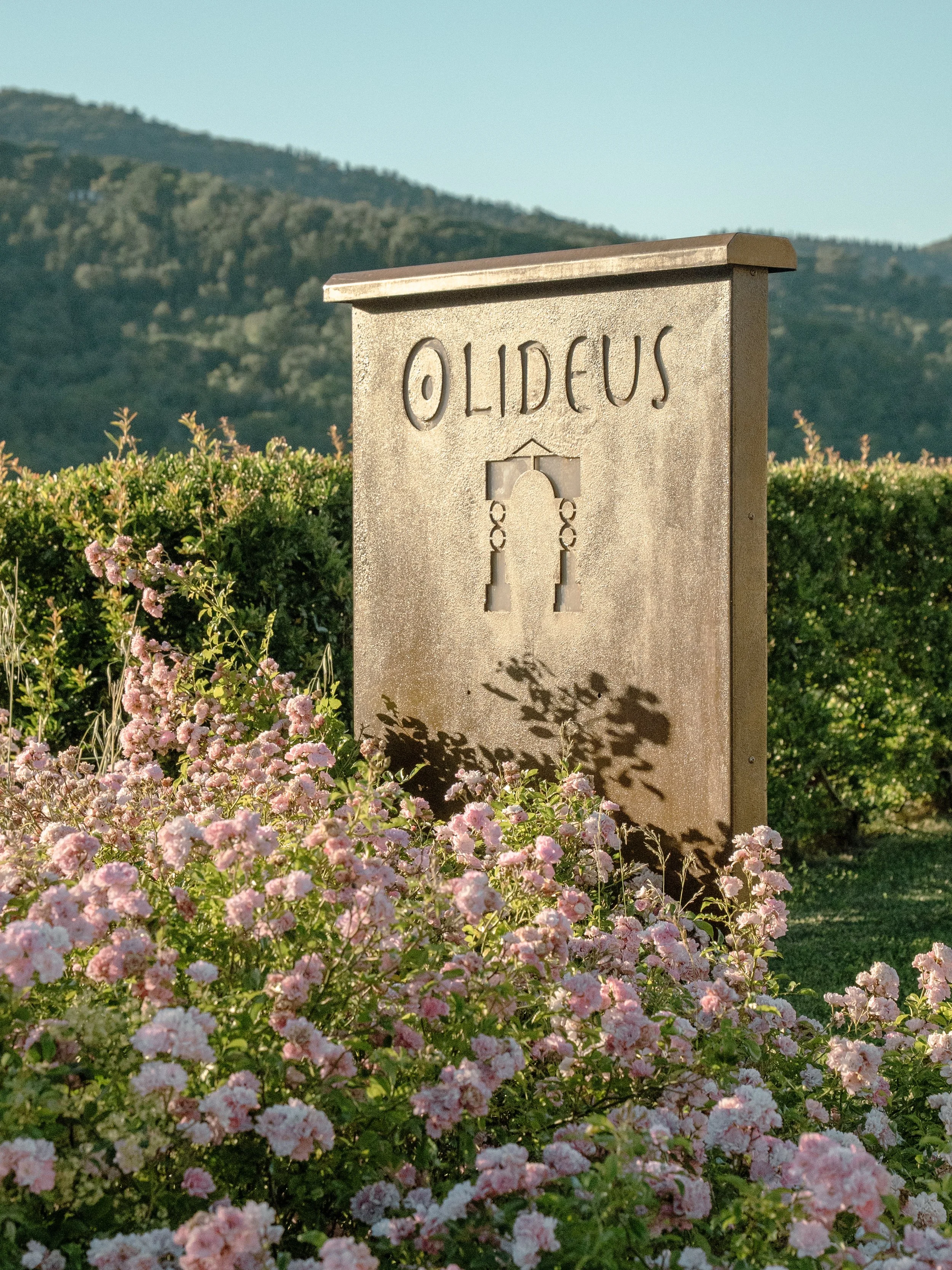 L'insegna Olideus tra i fiori