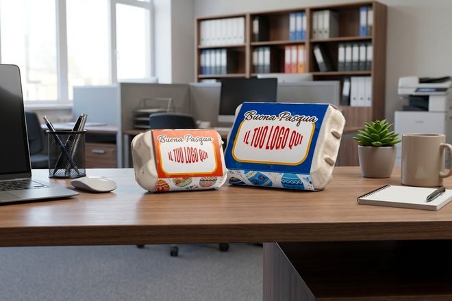 La confezione personalizzata sulla scrivania di un ufficio